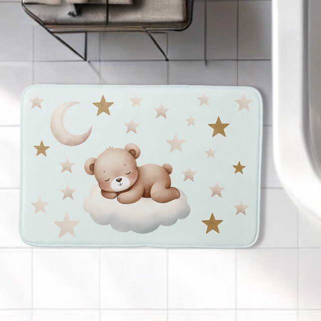 Schlafen Baby Bear Hexe Stars Mint Bath Mat Badematte (Von Creator hochgeladen)