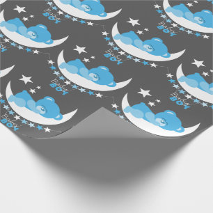Schlafen Baby Boy Teddy Bear auf Moon Pattern Geschenkpapier