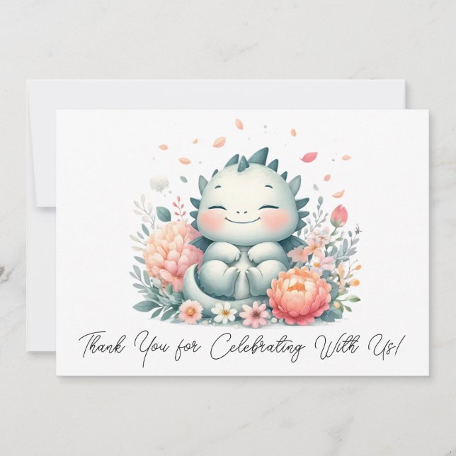 Schlafen Baby Dragon in einem Bett von Blume Viele Dankeskarte (Vorderseite)