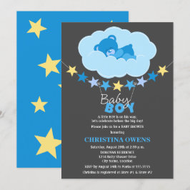 Schlafen Blue Boy Teddy Bear in Cloud Baby Dusche Einladung