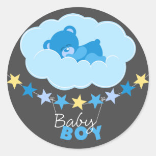 Schlafen Blue Boy Teddy Bear in Cloud Baby Dusche Runder Aufkleber