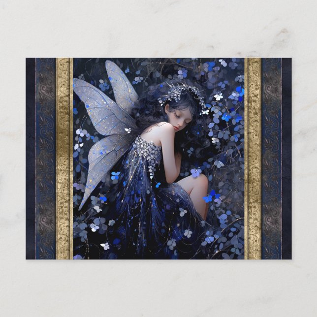 Schlafen Blue Fairy Woman Fantasy Art Postkarte (Vorderseite)