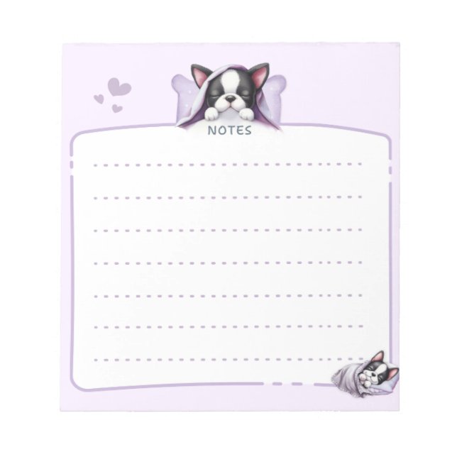 Schlafen Boston Terrier Notepad Notizblock (Vorderseite)
