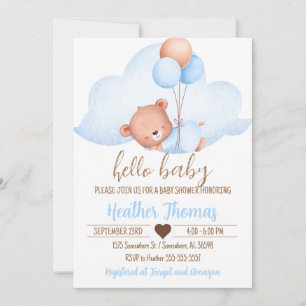 Schlafen Brown Bear and Cloud Baby Dusche Einladung