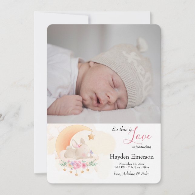 Schlafen Bunny Foto Geburtserklärung bekannt geben Ankündigung (Vorderseite)