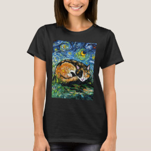Schlafen Calico Cat Starry Night Animal Pet Kunst, T-Shirt
