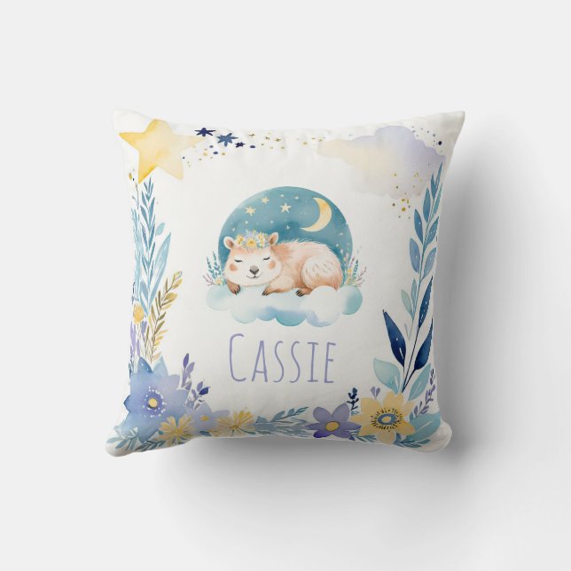 Schlafen Capybara Boho Name Kinderzimmer Pillow Kissen (Rückseite)