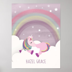 Schlafen Einhorn Rainbow Kinderzimmer Art Poster