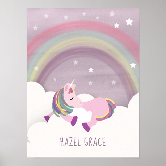 Schlafen Einhorn Rainbow Kinderzimmer Art Poster (Vorne)