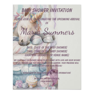 Schlafen Einhorn Wasserfarbe Pastel Babydusche Poster