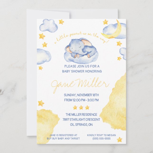 Schlafen Elephant Baby Dusche Einladung (Vorderseite)
