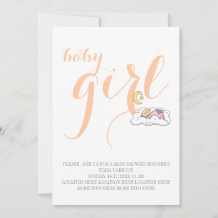 Schlafen für Mädchen Duschpfirsich minimaler Text Einladung