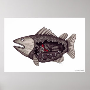 Schlafen in der Fisch surreal Schwarz-Weiß-Kunst Poster