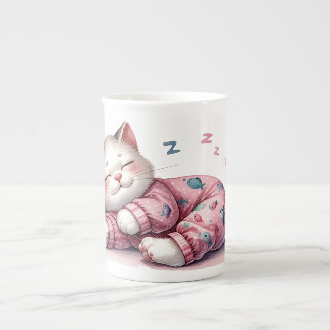 Schlafen Kitten in Pajamas Knochen China Tasse (Vorderseite)