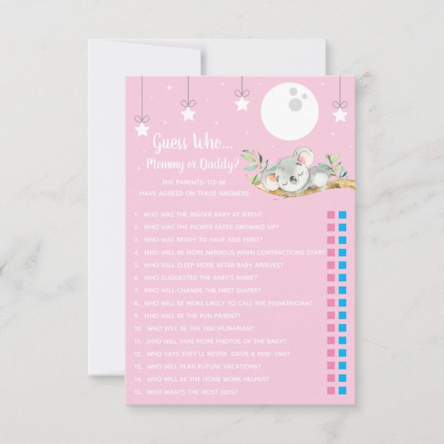 Schlafen Koala Baby Shower Game Guess Wer?  Invita Einladung (Vorderseite)