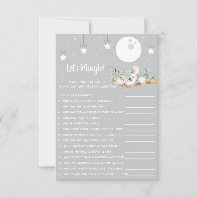 Schlafen Koala Baby Shower Game Let's Mingle! Einladung (Vorderseite)
