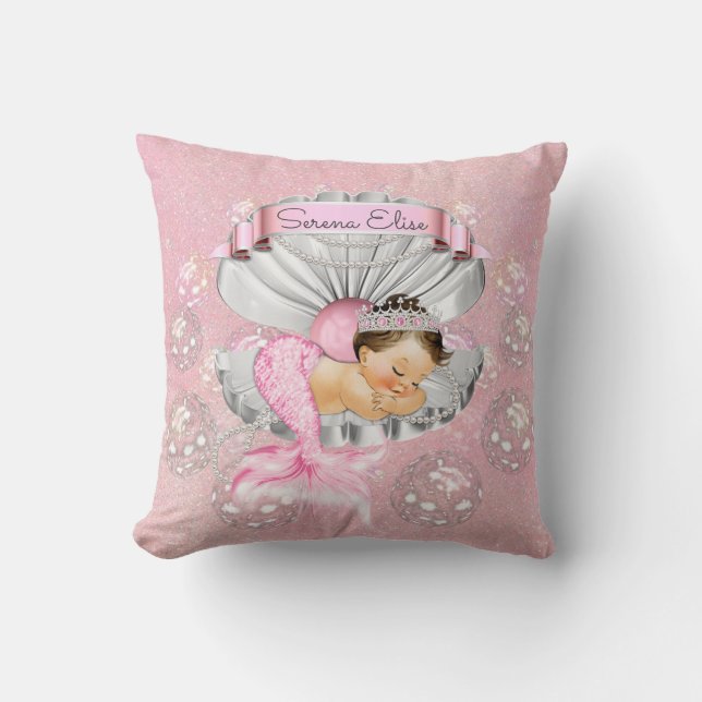 Schlafen Mermaid Baby Girl Pink Kinderzimmer Kissen (Vorderseite)