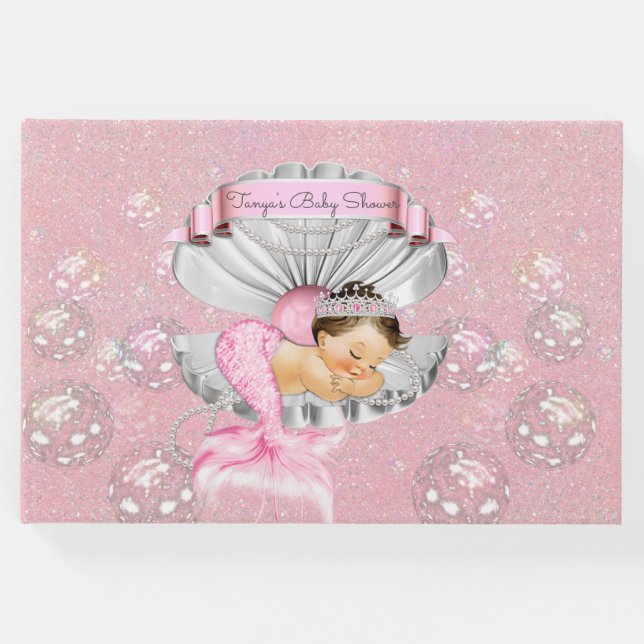 Schlafen Mermaid Baby Girl Pink Muschel Perlen Gästebuch (Vorderseite)