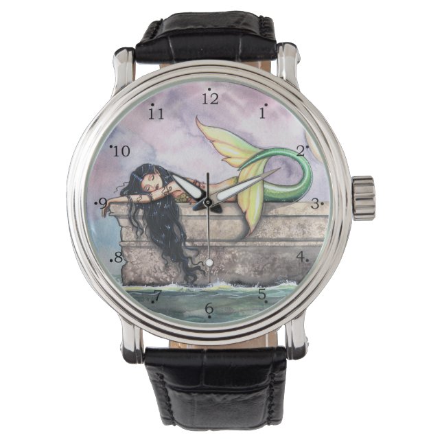 Schlafen Mermaid Fantasy Art von Molly Harrison Armbanduhr (Vorderseite)
