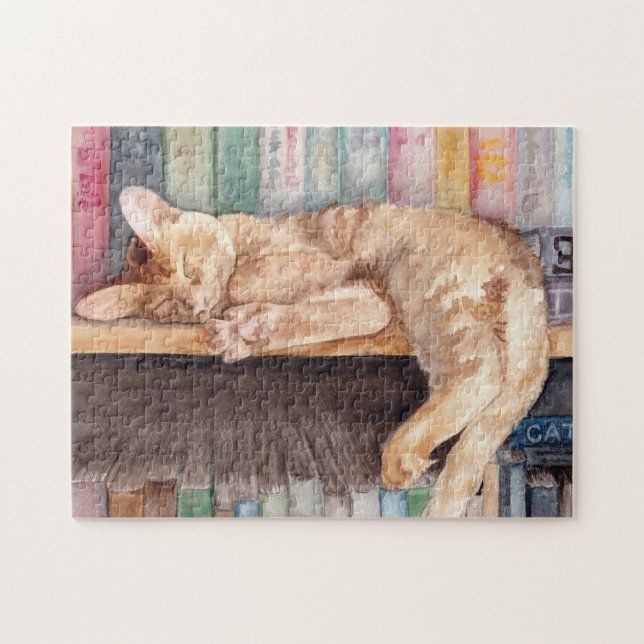 Schlafen Orangefarbener Katze in einem virtuellen  Puzzle (Horizontal)