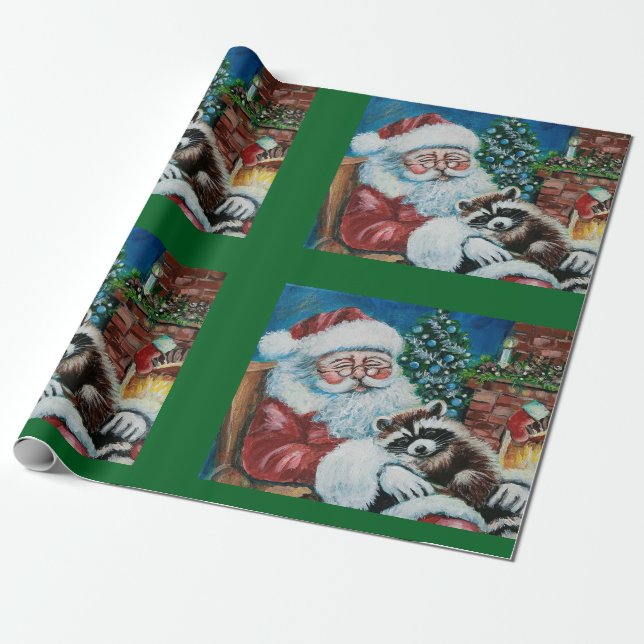 Schlafen Raccoon & Santa Geschenkpapier (Ungerollt)