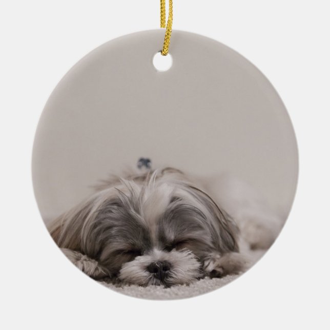 Schlafen Shih tzu Weihnachtsschmuck, Schlafhund Keramik Ornament (Vorne)