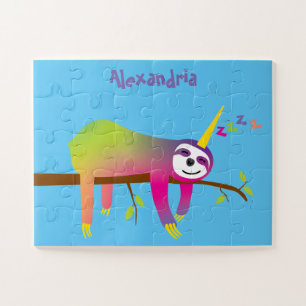Schlafen Slothicorn Kinder Personalisiert Puzzle