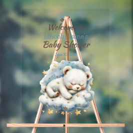 Schlafen Teddybär auf einer Cloud-Babydusche Acrylschild