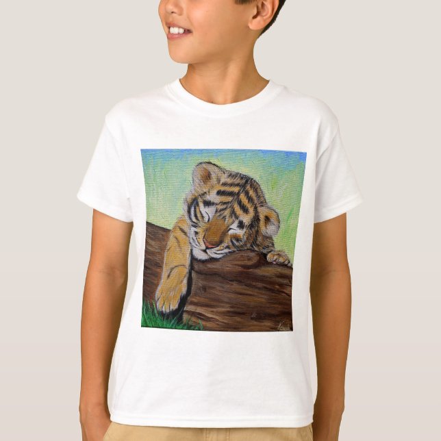 Schlafen Tiger Cub Malerei T-Shirt (Vorderseite)
