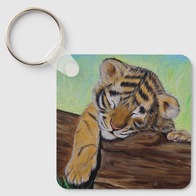 Schlafen Tiger Cub Painting Schlüsselanhänger (Vorderseite)