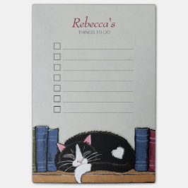 Schlafen Tuxedo-Katze in der virtuellen Bibliothek Post-it Klebezettel