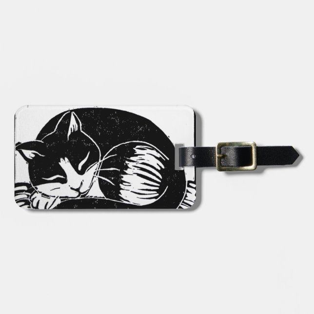 Schlafen Tuxedo Katze Tag Gepäckanhänger (Vorderseite horizontal)