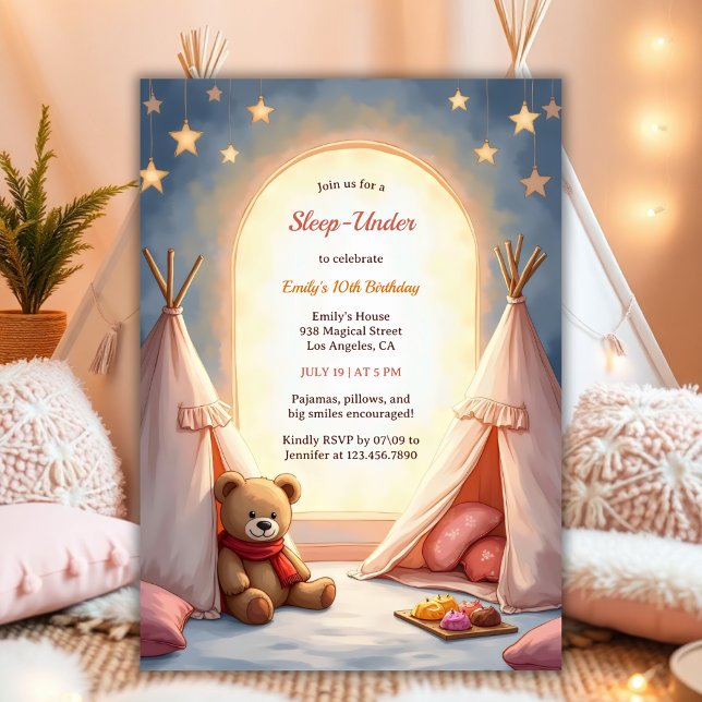 Schlafen unter dem gemütlichen Pajama Party für Mä Einladung (Sleep-Under Birthday Invitation – Cozy Pajama Party Invite for Girls Watercolor Birthday Invite)