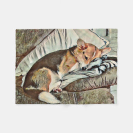 Schlafen Walisischer Corgi auf Couch Fleecedecke