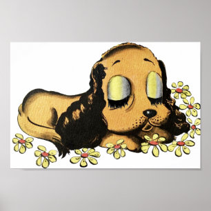 Schlafen Welpe Dog Cartoon Tiere Art Poster