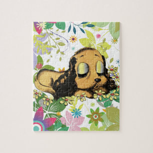 Schlafen Welpe Dog Cartoon Tiere Art Puzzle