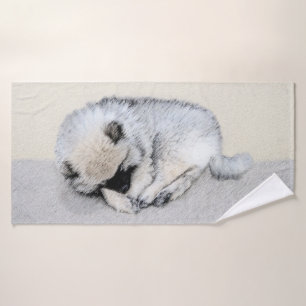 Schlafen Welpenmalerei Original Hundekunst Badhandtuch Set