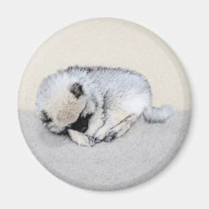 Schlafen Welpenmalerei Original Hundekunst Magnet