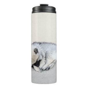 Schlafen Welpenmalerei Original Hundekunst Thermosbecher