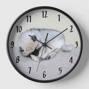 Schlafen Welpenmalerei Original Hundekunst Uhr