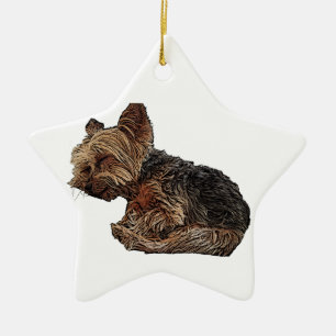 Schlafen Yorkie Keramik Ornament