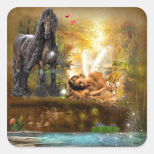 Schlafen zu träumen Fee Quadratischer Aufkleber