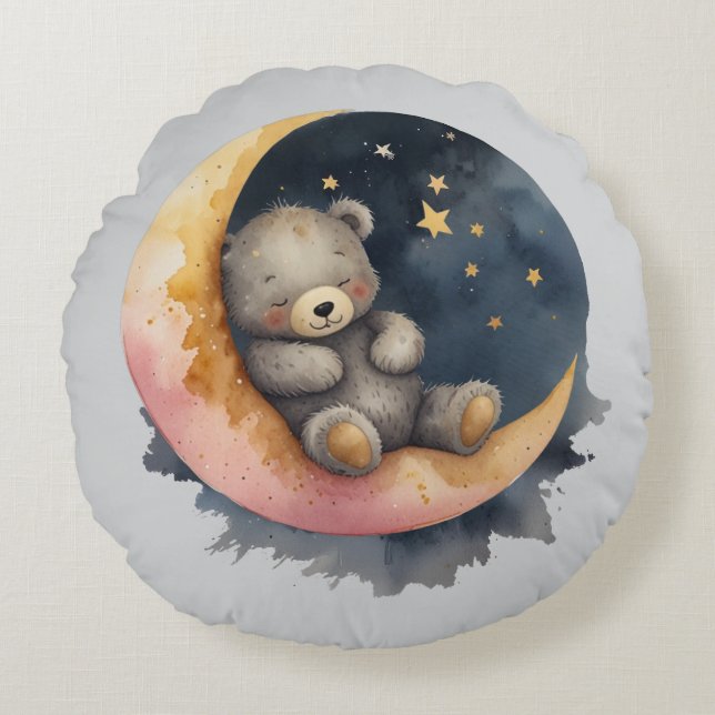 Schläfenbär auf dem Mond Rundes Kissen (Vorderseite)