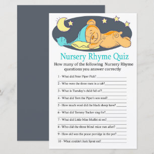 Schläfenbär Kinderzimmer Rhyme Quiz Babydusche g