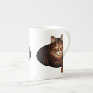 Schlafenbrown Tabby-Katzen-Knochen-China-Tasse Prozellantasse