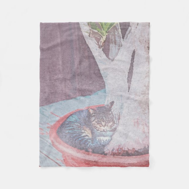 schlafende Außenkatze Digitale Kunst Wasserfarbe Fleecedecke (Vorderseite)