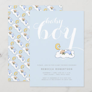 Schlafende Baby-Dusche blass blau Typografie Einladung