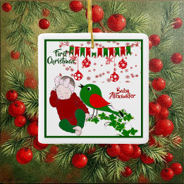 Schlafende Babys Erste Weihnachtskunst Chirping Bi Keramikornament