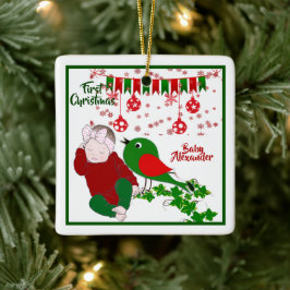Schlafende Babys Erste Weihnachtskunst Chirping Bi Keramikornament