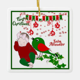 Schlafende Babys Erste Weihnachtskunst Chirping Bi Keramikornament